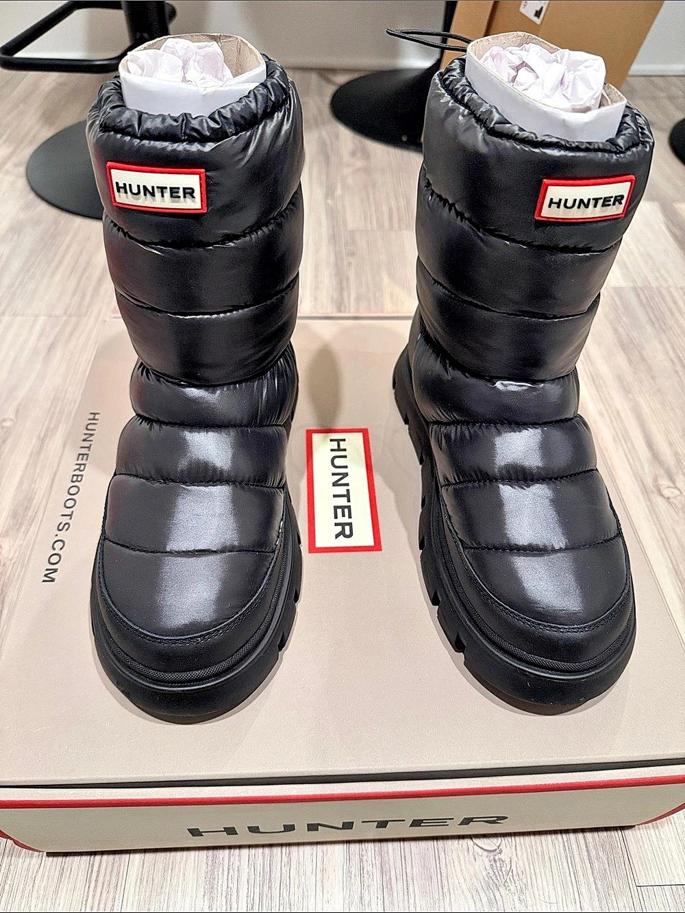 Hunter Travel Trainer Puffer Boots Black Winter Boots US 9